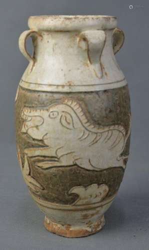 A Four Ears Water Pot in Engraved Animal Pattern, Xi