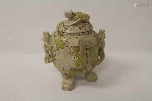 Chinese Old jade censer with dragon carving,Han