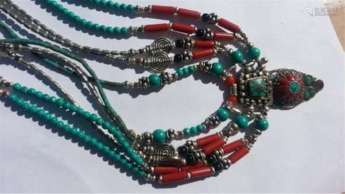 ANTIQUE Coral Turquoise Necklace.