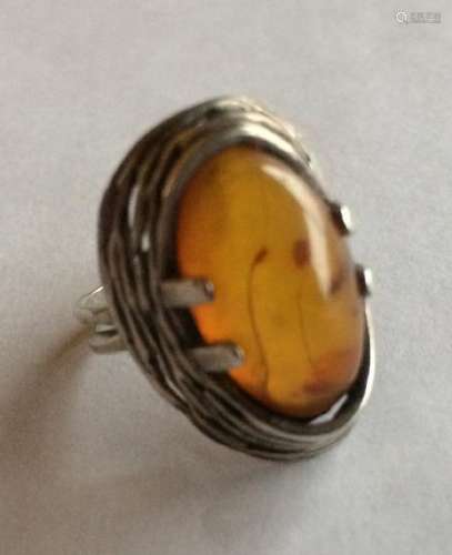 An Amber Silver Ring, #6.75