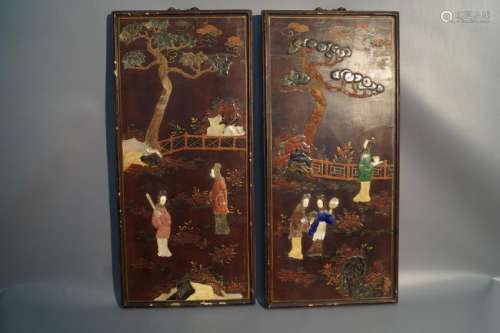 A pair of Inlaid Lacquerware Character Board