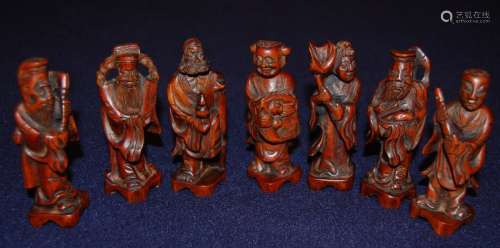 A Set of Monks Carved with Yuang Yang Wood from Qing