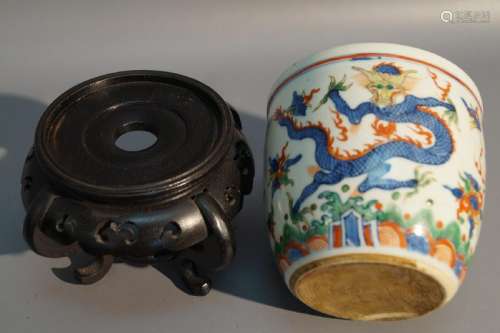 Qing Dynasty blue and white bucket handwarmer furnace