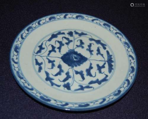 A W & B Plate from Ming Dynasty, D: 7 1/2Â