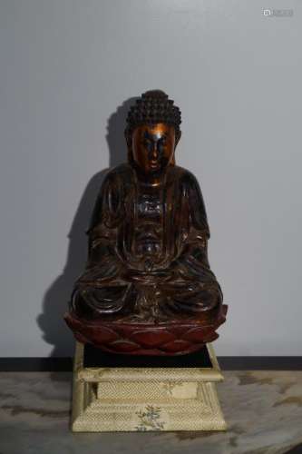 Gold and Lacquer Wood Carving Buddha