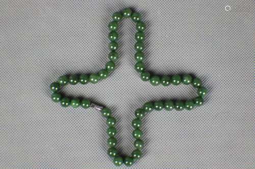 A He Tian Green Jade Necklace with two pendants