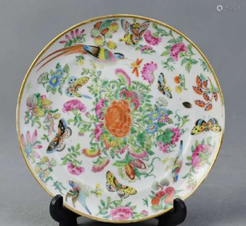 Export Famille Rose Plate of Birds Flowers Pattern
