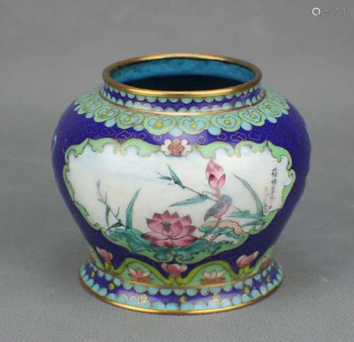 A CLOISONNE JAR with ENAMEL DRAING IN FLOWER AND BIRD