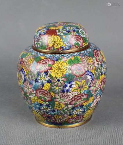 A Cloisonne Flower Pattern Jar with Cover