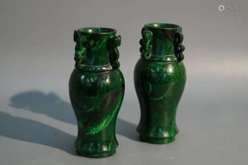 A Pair of Malachite Bottles