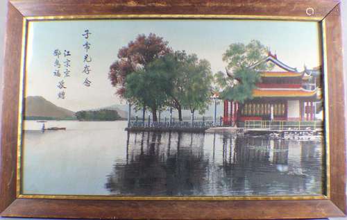 A Chinese Silk-taxtiled Landscape Picture