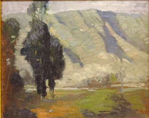 Mountainous Landscape, oil on board by Herbert Hicks (American 20th century) unsigned,