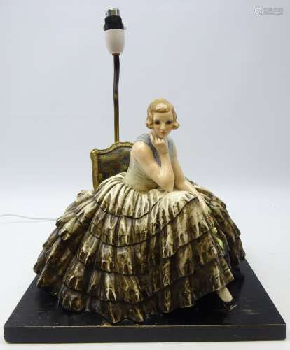 Guido Cacciapuoti (Italian 1892-1953): large ceramic model of a seated lady wearing crinoline dress
