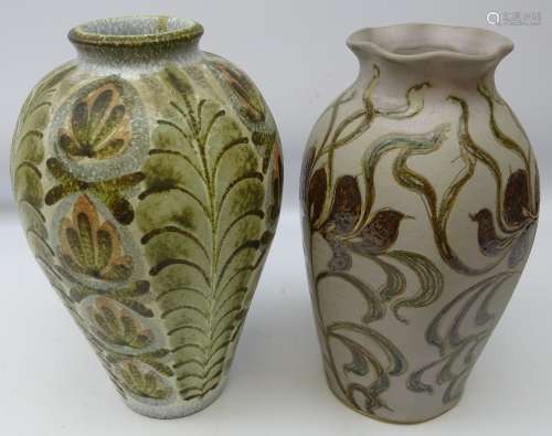 Denby Glyn Colledge stoneware vase and a similar vase Art Nouveau style decorated with stylized