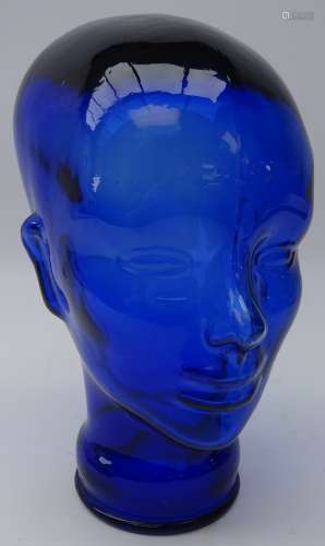 20th century blue glass Art Deco style mannequin head,