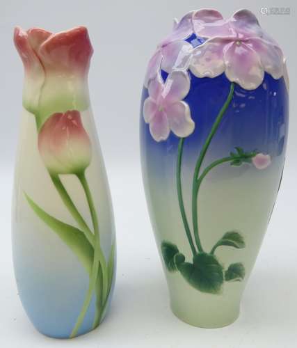 Franz porcelain vase relief decorated with Tulips and another similar,