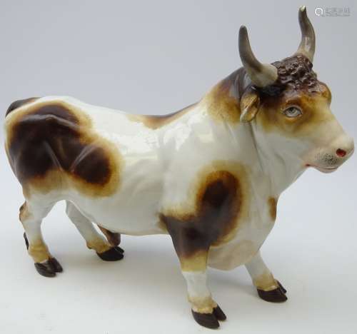 Large 19th century porcelain model of a Bull, crossed swords mark, possibly Meissen,