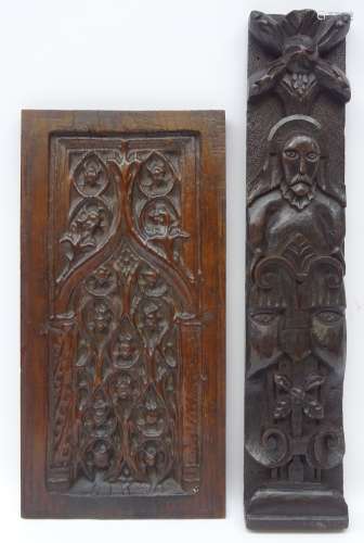 17th/ 18th century carved oak Gothic fielded panel,