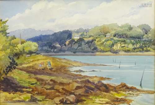 Children playing by a Loch, 20th century watercolour signed by Elsa John 34cm x 49cm