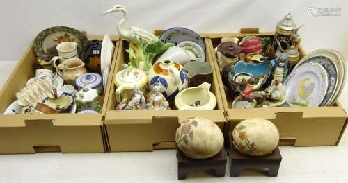Mixed decorative ceramics including character jugs, Leedsware Creamware toast rack, German Steins,