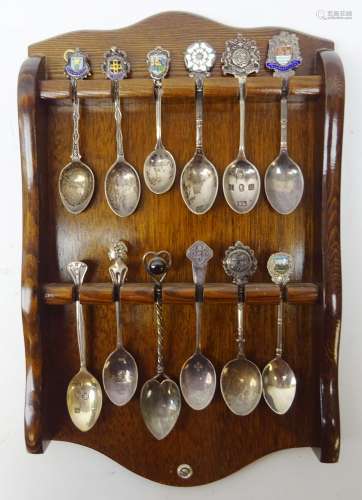 Collection of commemorative & crested silver and enamel teaspoons and one silver-plated,