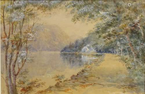 Lake scene, watercolour signed with monogram attributed to John Watkins (fl.