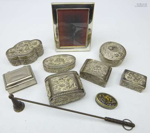Six Vietnamese cast metal boxes, two other trinket boxes,