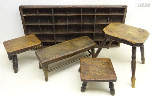 Four 19th century elm stools,