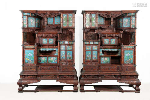 PAIR OF HUANGHUA WOOD FURNITURES WITH CLOISONNE EMBEDED