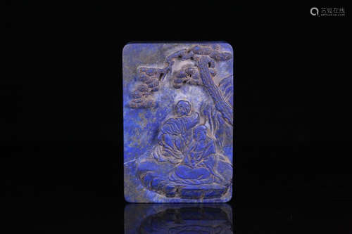 A LAPIS LAZULI INK SLAB WITH STORY CARVING