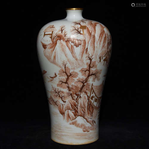 AN ALUM RED-GLAZED MEIPING VASE OF STORY PAINTING