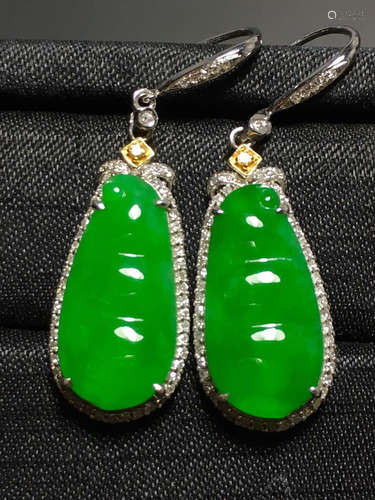 AN ICY ZHENGYANG GREEN BEANS SHAPED JADEITE EARRING