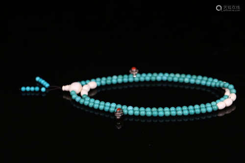 A TURQUOISE STONE ROSARY OF 108 BEADS
