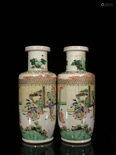 PAIR OF DOUCAI VASES OF STORY PAINTING