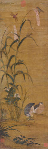 黄居寀草虫鹌鹑 绢本 立轴