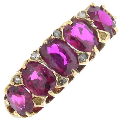A late Victorian gold Burmese ruby and diamond ring.
