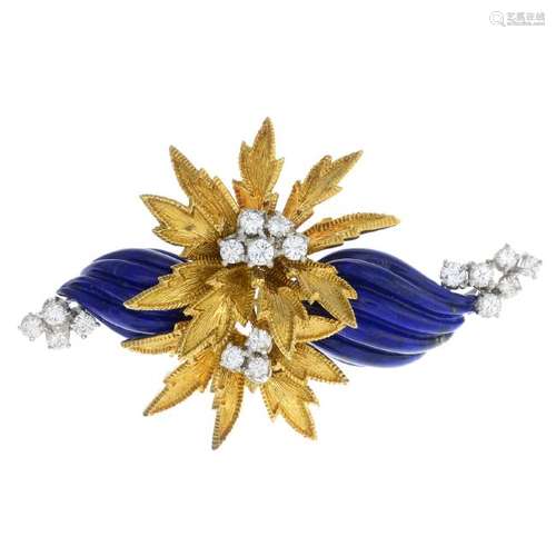 KUTCHINSKY - a 1960s 18ct gold diamond and lapis lazuli