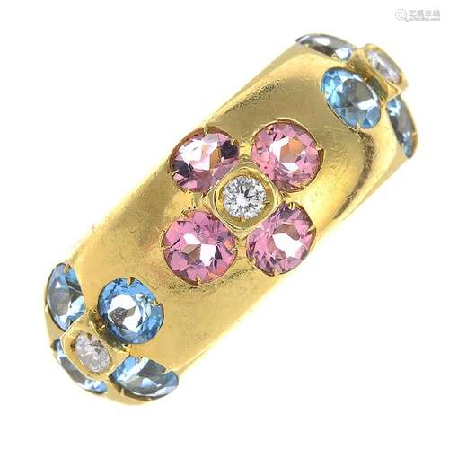 DAVID MORRIS - an 18ct gold diamond gem-set ring. The