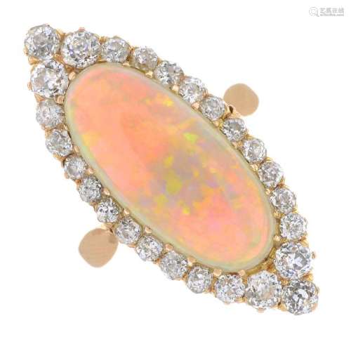 A late Victorian 18ct gold opal and diamond cluster