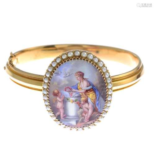 A late 19th century 18ct gold, enamel and split pearl