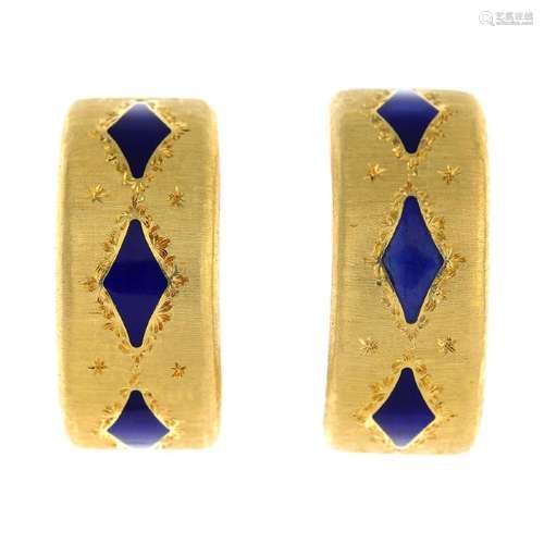 BUCCELLATI - a pair of enamel earrings. Each designed