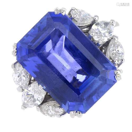 A Sri Lankan sapphire and diamond ring. The