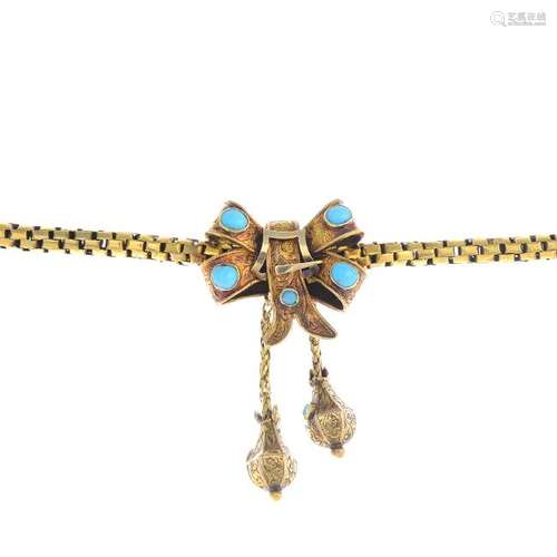 An early Victorian 18ct gold turquoise bracelet.