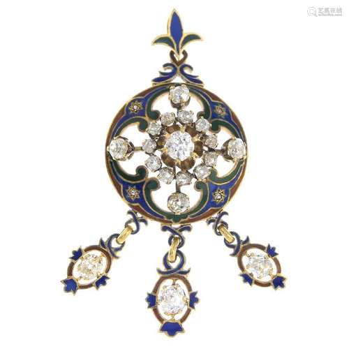 A late 19th century 18ct gold diamond and enamel