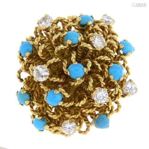 KUTCHINSKY - a 1960s 18ct gold diamond and turquoise