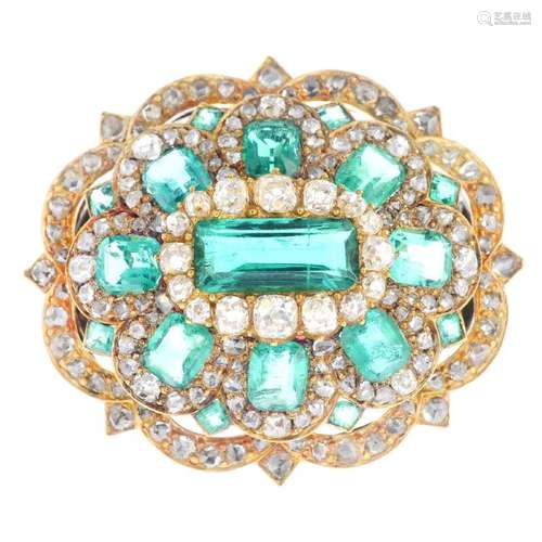 A mid Victorian gold Colombian emerald and diamond