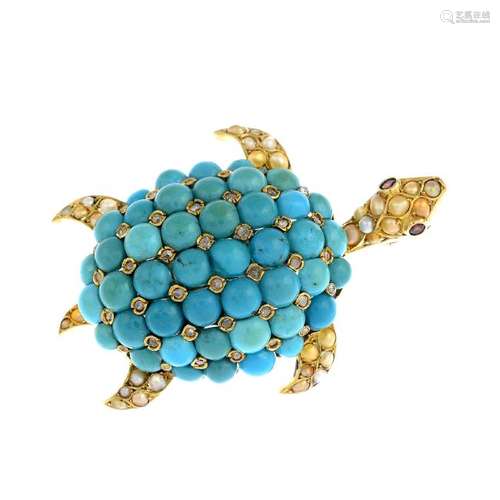 A diamond and gem-set brooch. Designed as a turtle, the