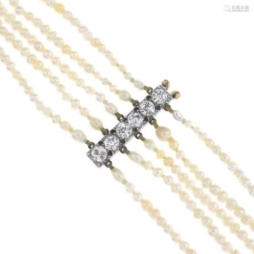 A natural pearl five-row necklace. Comprising five