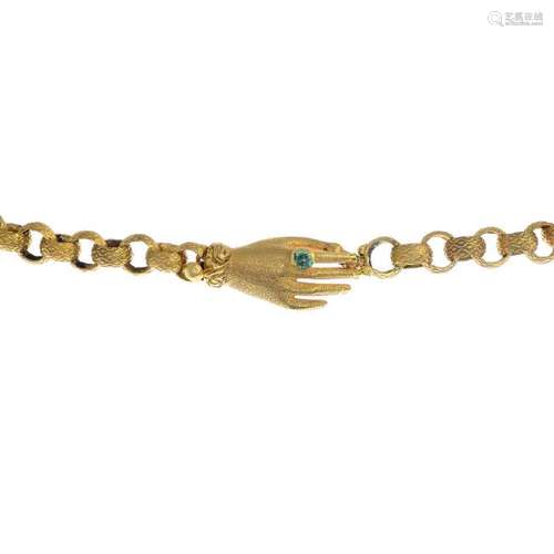 A bracelet. The geometric motif belcher-link chain,