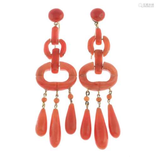 A pair of late Victorian coral earrings. Each designed